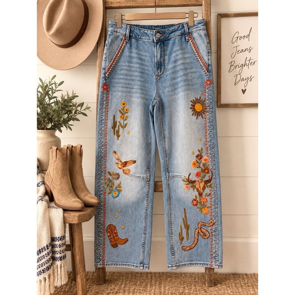 Driftwood Barbie Barrel Leg Jeans Womens Western Embroidered